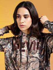 Go Devil Brown Forest Camo Printed Hoodie For Women’s
