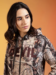 Go Devil Brown Forest Camo Printed Hoodie For Women’s
