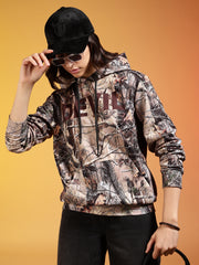 Go Devil Brown Forest Camo Printed Hoodie For Women’s
