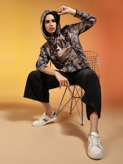 Go Devil Brown Forest Camo Printed Hoodie For Women’s