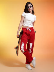 Go Devil Womens Red Casual Printed Joggers