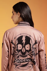 Go Devil Women’s Graphic Printed Varsity Bomber Jacket
