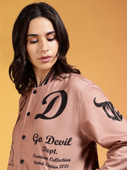 Go Devil Women’s Graphic Printed Varsity Bomber Jacket