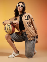 Go Devil Women’s Stylish Beige Varsity Jacket