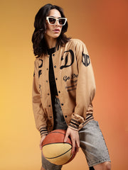 Go Devil Women’s Stylish Beige Varsity Jacket