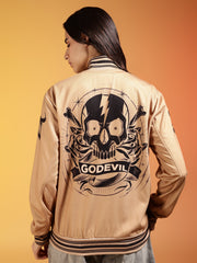Go Devil Women’s Stylish Beige Varsity Jacket