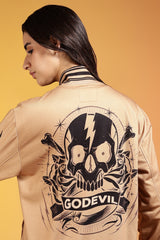 Go Devil Women’s Stylish Beige Varsity Jacket