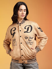 Go Devil Women’s Stylish Beige Varsity Jacket