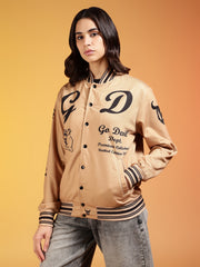 Go Devil Women’s Stylish Beige Varsity Jacket