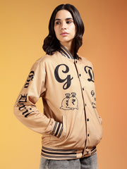 Go Devil Women’s Stylish Beige Varsity Jacket