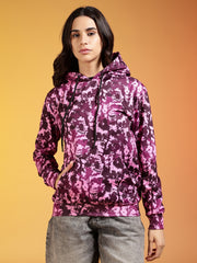 Go Devil Women’s Pink Floral Abstract Printed Hoodie