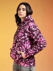 Go Devil Women’s Pink Floral Abstract Printed Hoodie