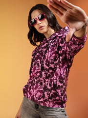 Go Devil Women’s Pink Floral Abstract Printed Hoodie