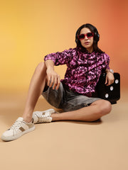Go Devil Women’s Pink Floral Abstract Printed Hoodie