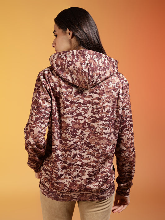 Go Devil Brown Digital Camo Printed Hoodie For Women’s
