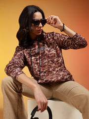 Go Devil Brown Digital Camo Printed Hoodie For Women’s