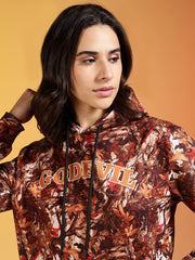 Go Devil Stylish Brown Leaf Pattern Hoodie for Women