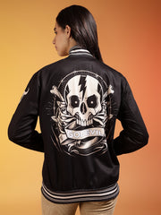 Go Devil Women’s Stylish Black Varsity Jacket