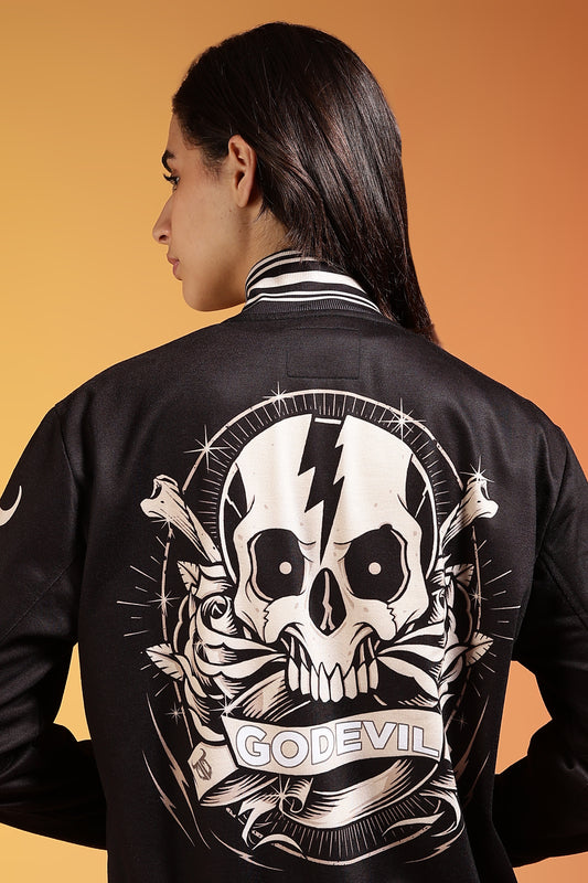 Go Devil Women’s Stylish Black Varsity Jacket