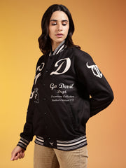 Go Devil Women’s Stylish Black Varsity Jacket