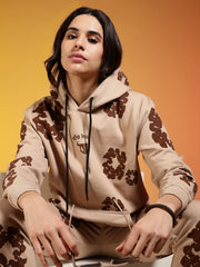 Couples Brown Floral Printed Beige Hooded Co-ord Set