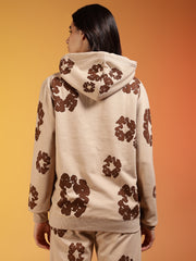 Couples Brown Floral Printed Beige Hooded Co-ord Set