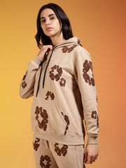 Couples Brown Floral Printed Beige Hooded Co-ord Set
