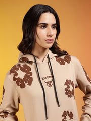 Couples Brown Floral Printed Beige Hooded Co-ord Set