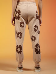 Couples Brown Floral Printed Beige Hooded Co-ord Set