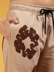 Couples Brown Floral Printed Beige Hooded Co-ord Set