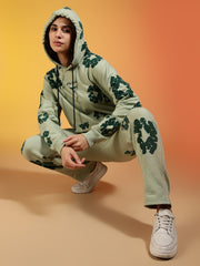 Go Devil Green Floral Printed Women’s Hooded Co-ord Set