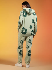 Go Devil Green Floral Printed Women’s Hooded Co-ord Set