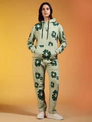 Go Devil Green Floral Printed Women’s Hooded Co-ord Set