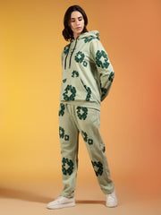 Go Devil Green Floral Printed Women’s Hooded Co-ord Set