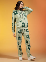 Go Devil Green Floral Printed Women’s Hooded Co-ord Set