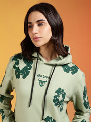 Go Devil Green Floral Printed Women’s Hooded Co-ord Set