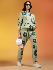 Go Devil Green Floral Printed Women’s Hooded Co-ord Set