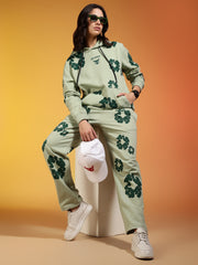 Go Devil Green Floral Printed Women’s Hooded Co-ord Set