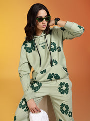 Go Devil Green Floral Printed Women’s Hooded Co-ord Set
