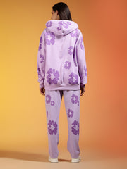Go Devil Purple Floral Printed Women’s Hooded Co-ord Set