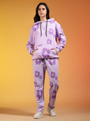 Go Devil Purple Floral Printed Women’s Hooded Co-ord Set