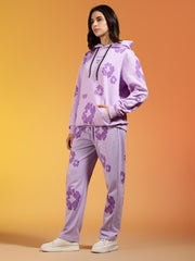Go Devil Purple Floral Printed Women’s Hooded Co-ord Set