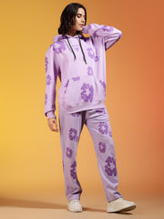 Go Devil Purple Floral Printed Women’s Hooded Co-ord Set