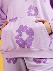 Go Devil Purple Floral Printed Women’s Hooded Co-ord Set