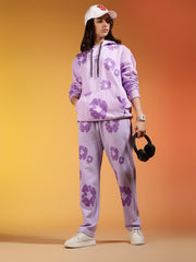 Go Devil Purple Floral Printed Women’s Hooded Co-ord Set
