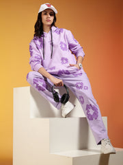 Go Devil Purple Floral Printed Women’s Hooded Co-ord Set