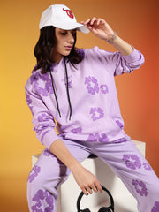 Go Devil Purple Floral Printed Women’s Hooded Co-ord Set