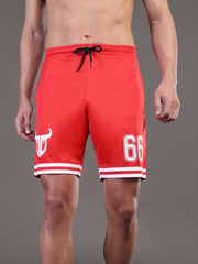 Go Devil Printed Mens Red Sports Shorts