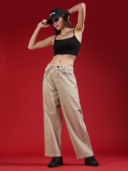 Go Devil Women Beige Wide Leg Jeans