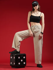 Go Devil Women Beige Wide Leg Jeans
